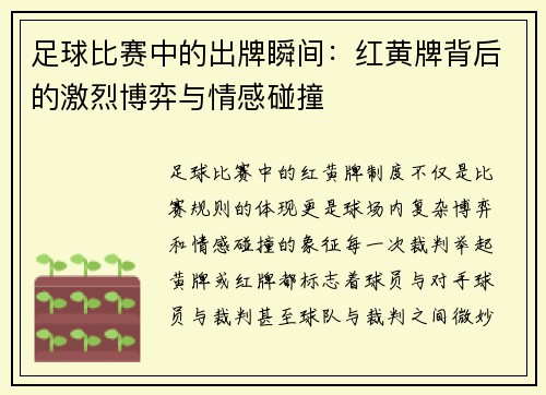 足球比赛中的出牌瞬间：红黄牌背后的激烈博弈与情感碰撞