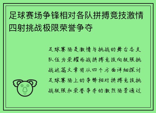 足球赛场争锋相对各队拼搏竞技激情四射挑战极限荣誉争夺