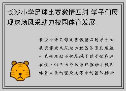 长沙小学足球比赛激情四射 学子们展现球场风采助力校园体育发展